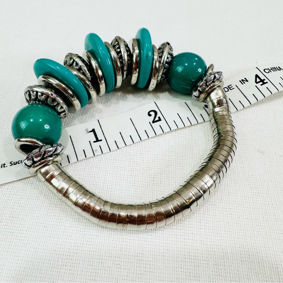 ๐ SILVER TONE TEAL BEADED BOHO CHIC STRETCH BRACELET NWOT FASHION GLAM ๐ฉท - Picture 6 of 6